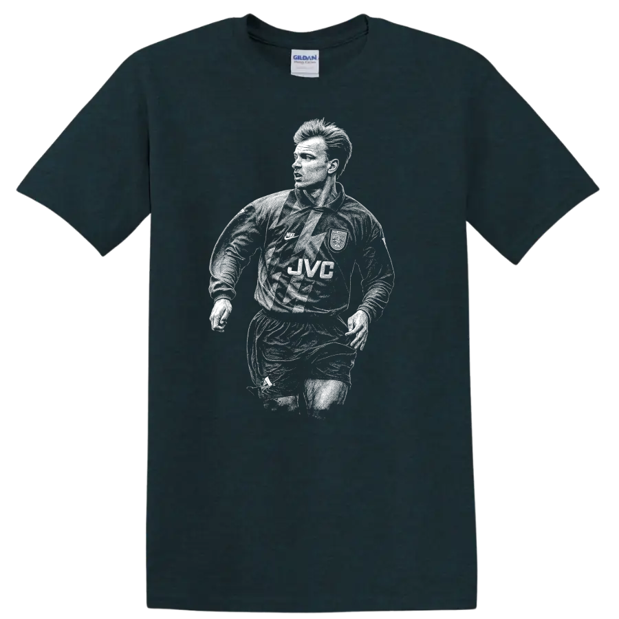 Retro soccer portrait of Dennis Bergkamp legend style T - Midnight (Green)