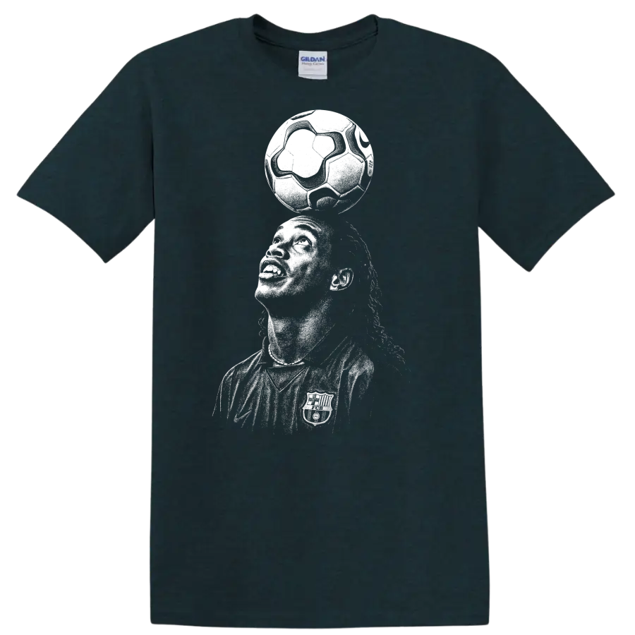 Black and white retro soccer player portrait graphic T - Midnight (Green)