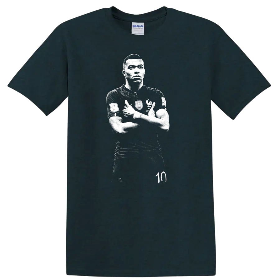 Retro soccer portrait style design inspired by Kylian Mbappé on a T - Midnight (Green)