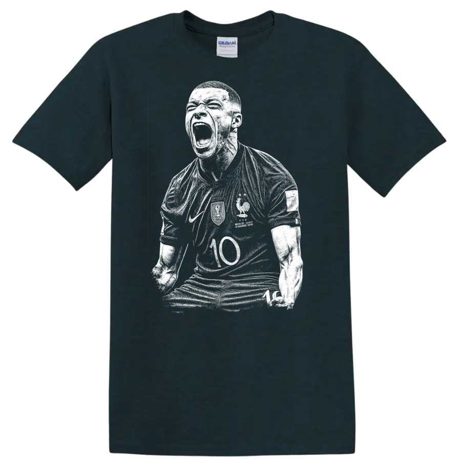 Black and white retro soccer portrait style Kylian Mbappe T Shirt - Midnight (Green)