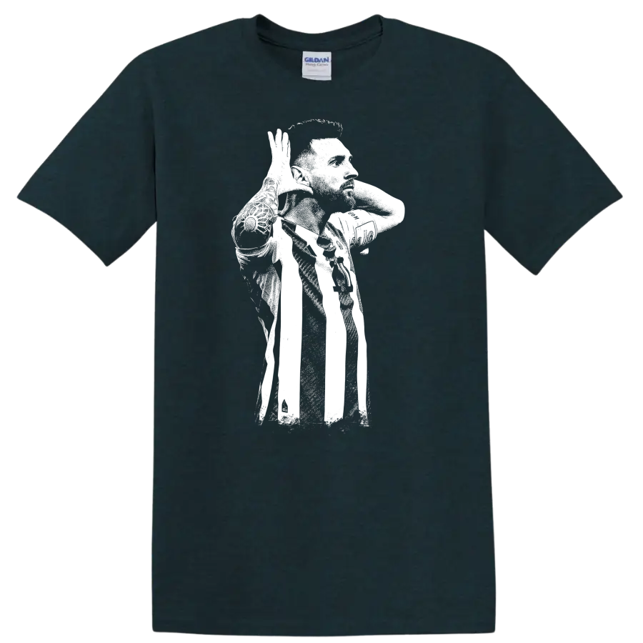 High-contrast retro soccer portrait of Lionel Messi style graphic - Midnight (Green)