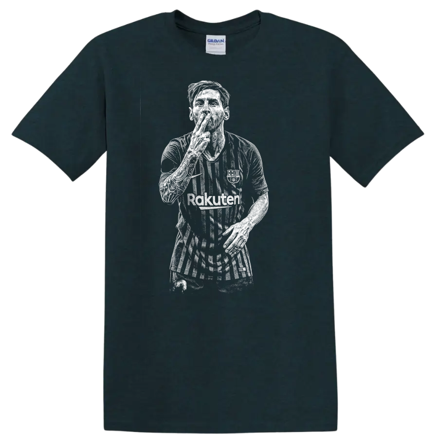 Black and white retro soccer player portrait legend style T - Midnight (Green)