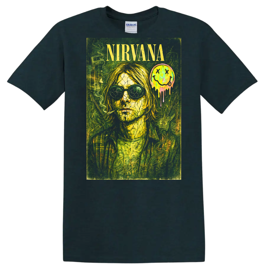 Nirvana Retro Rock Album Cover Legend Style T Shirt - Midnight (Green)