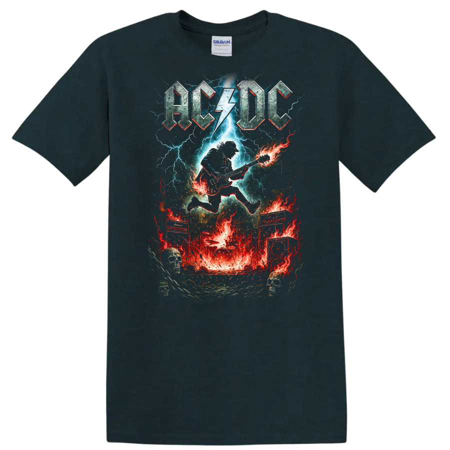 AC DC Retro Rock Lightning Guitar Heavy Metal T Shirt - Midnight (Green)