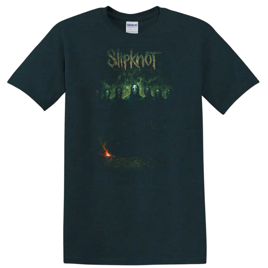 Slipknot Retro Heavy Metal Band Album Cover Style T Shirt - Midnight (Green)