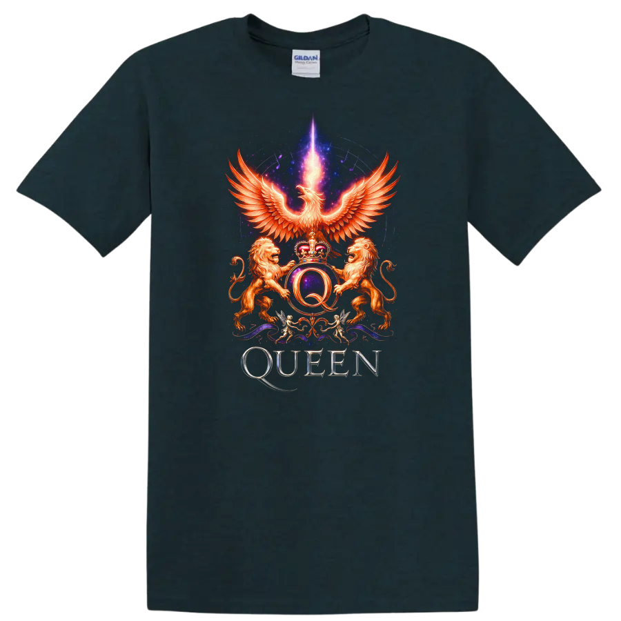Retro Rock Queen Phoenix Crest Heavy Metal Band Style T Shirt - Midnight (Green)