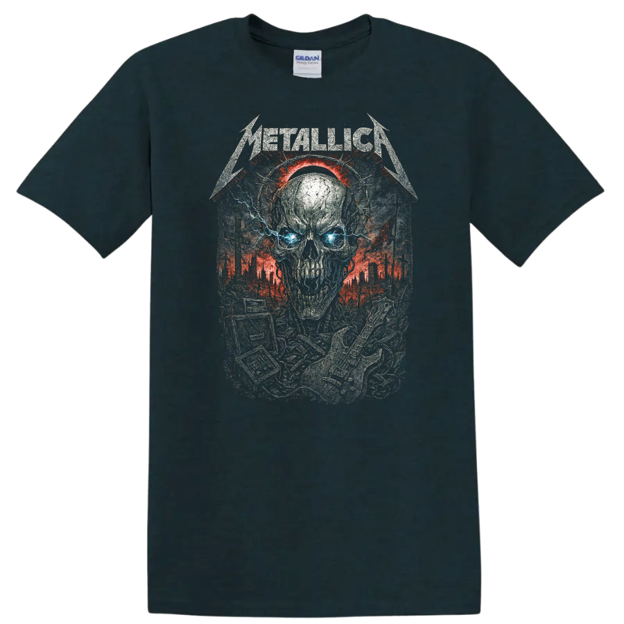 Metallica Skull Heavy Metal Album Art Graphic T Shirt - Midnight (Green)