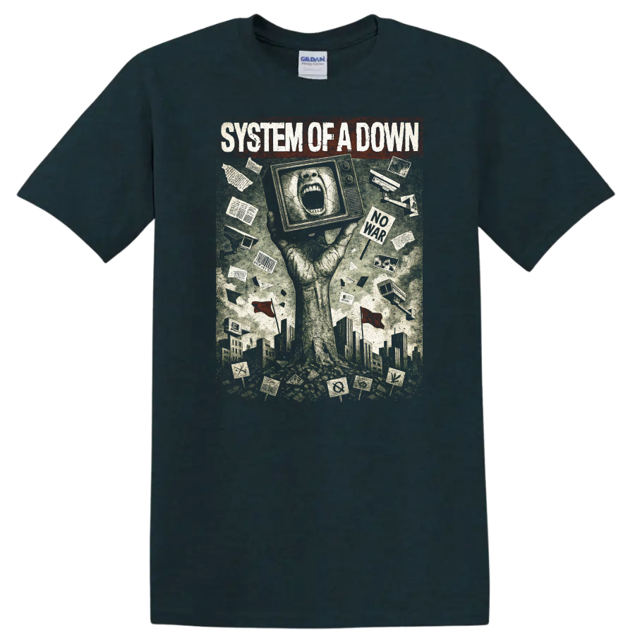System of a Down Retro Heavy Metal Album Cover T Shirt - Midnight (Green)