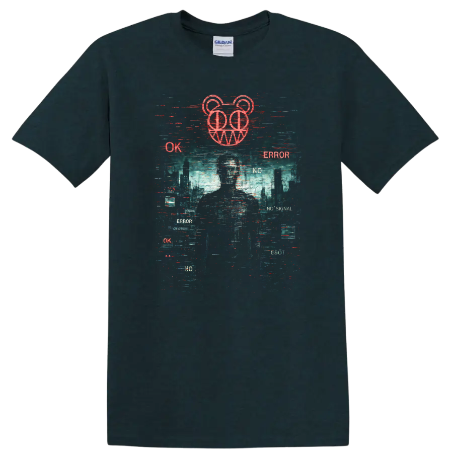 Retro Glitch Heavy Metal Album Cover Style T Shirt - Midnight (Green)