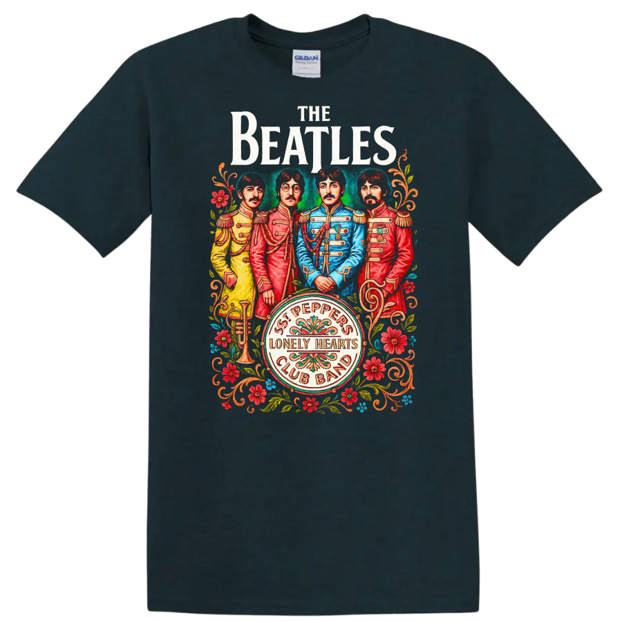 The Beatles Sgt. Pepper Inspired Retro Rock Legend T Shirt - Midnight (Green)
