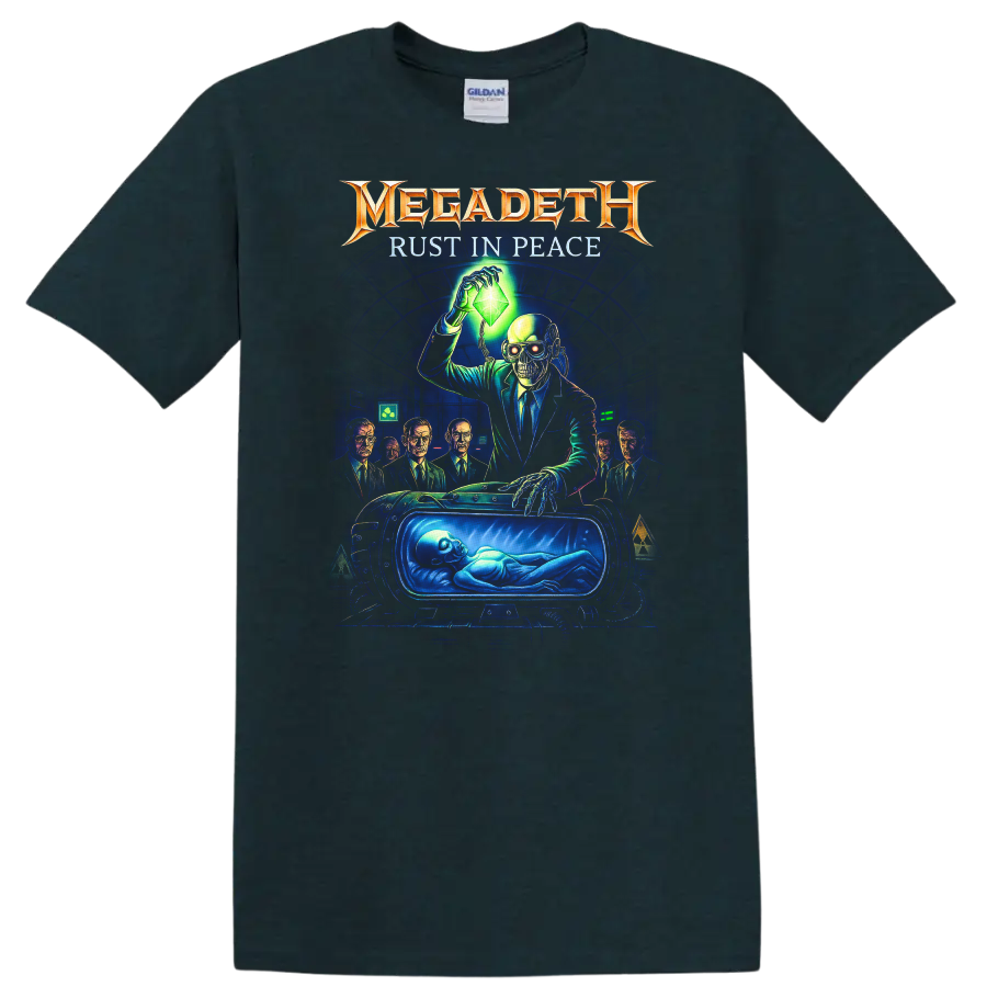 Megadeth Rust In Peace Retro Heavy Metal Album Art T Shirt - Midnight (Green)