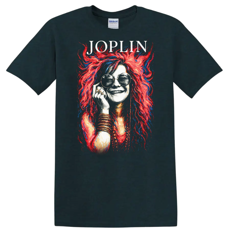 Joplin Retro Rock Heavy Metal Album Style Portrait T Shirt - Midnight (Green)