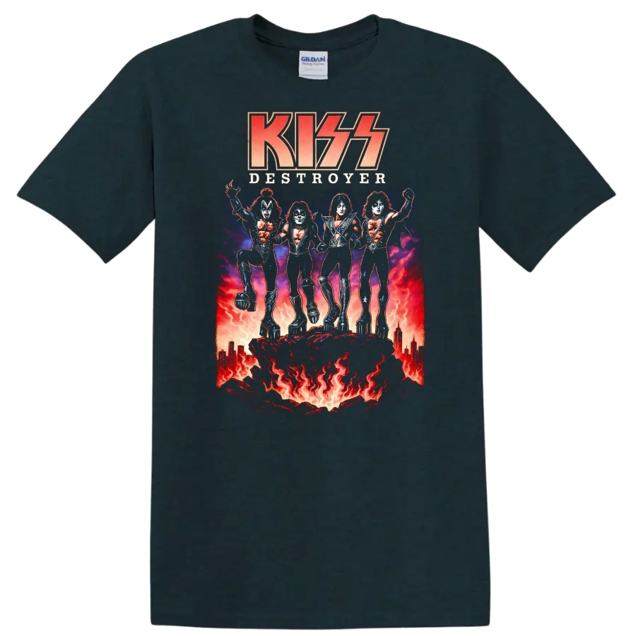 KISS Destroyer Retro Heavy Metal Album Cover Legend Style T Shirt - Midnight (Green)
