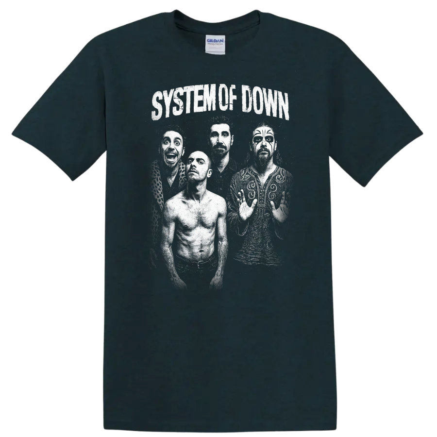 System Of Down Retro Rock Heavy Metal Band Album Cover Style T Shirt - Midnight (Green)