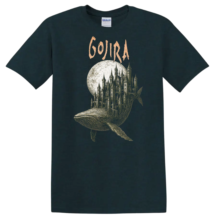 Retro Rock Whale Castle Heavy Metal Album Cover T Shirt - Midnight (Green)