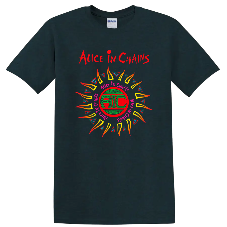 Alice In Chains Retro Heavy Metal Album Art T Shirt on a Midnight (Green) T Shirt