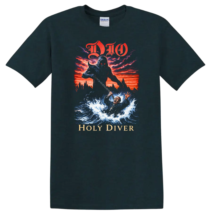 DIO Holy Diver Retro Heavy Metal Album Cover T Shirt - Midnight (Green)