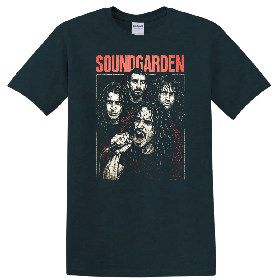 Soundgarden Retro Heavy Metal Album Cover Style T Shirt - Midnight (Green)