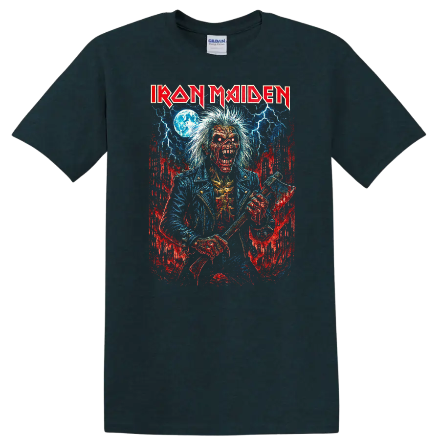 Iron Maiden Retro Heavy Metal Album Art Distressed T Shirt - Midnight (Green)