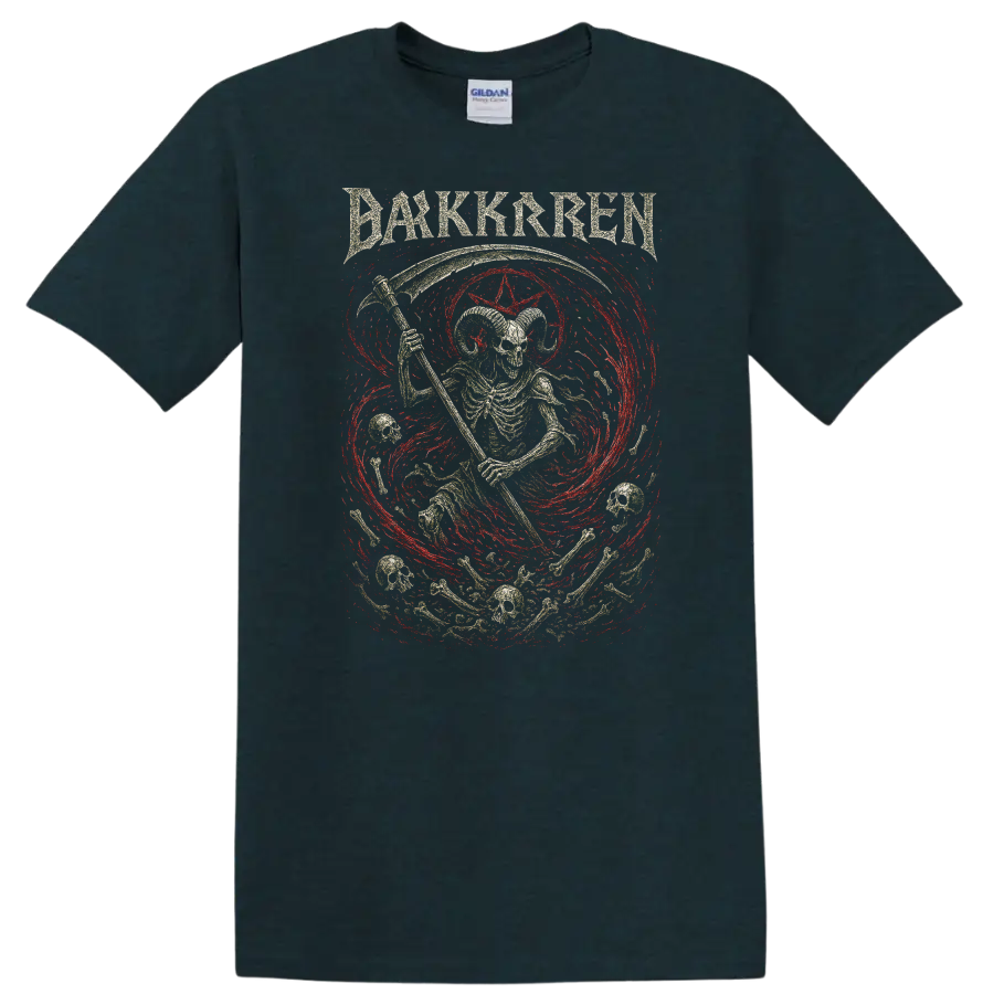 Dark Skren Retro Rock Heavy Metal Skull Album Style T Shirt - Midnight (Green)