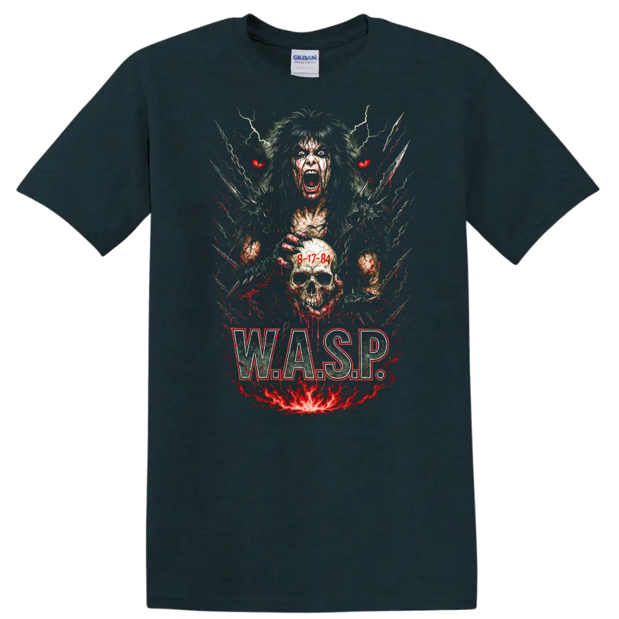 Retro Heavy Metal W.A.S.P. Skull Album Art T Shirt - Midnight (Green)