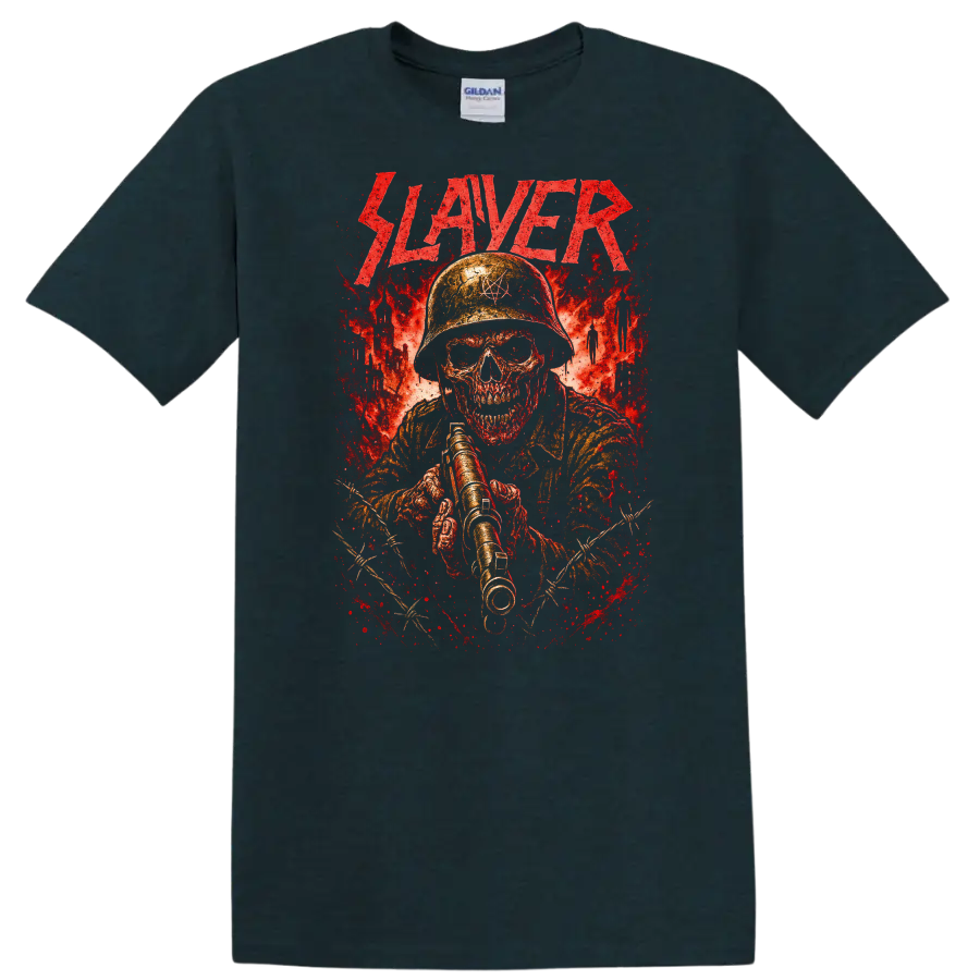 Retro Slayer Heavy Metal Skull Soldier T Shirt Album Cover Style - Midnight (Green)