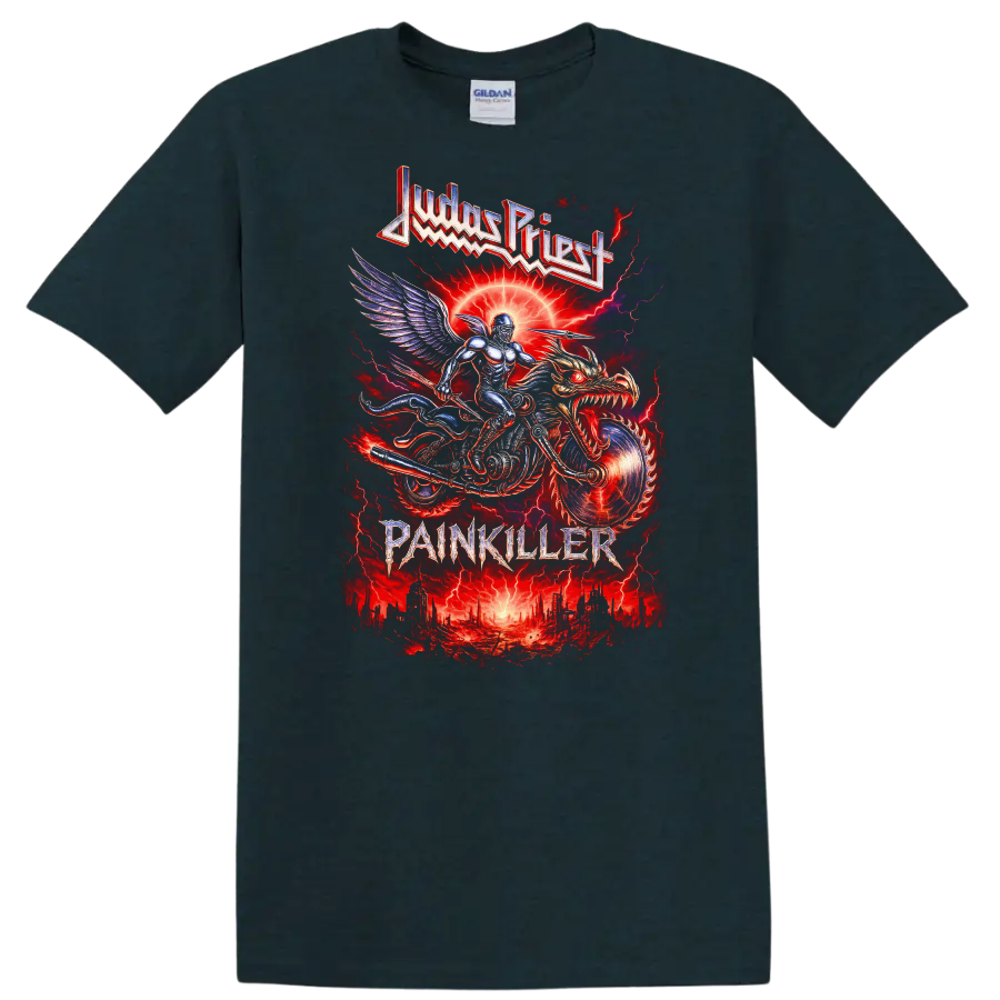 Judas Priest Painkiller Retro Heavy Metal Album Cover T Shirt - Midnight (Green)