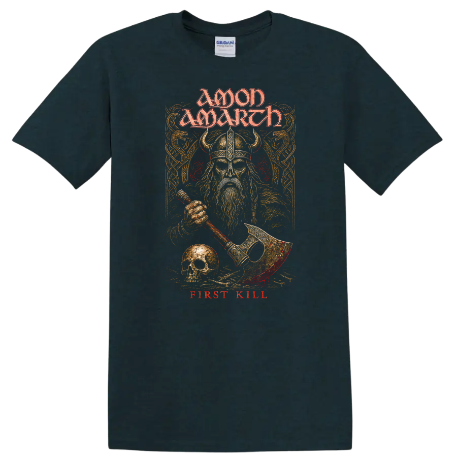 Moon March First Kill Viking Heavy Metal Retro Rock T Shirt - Midnight (Green)