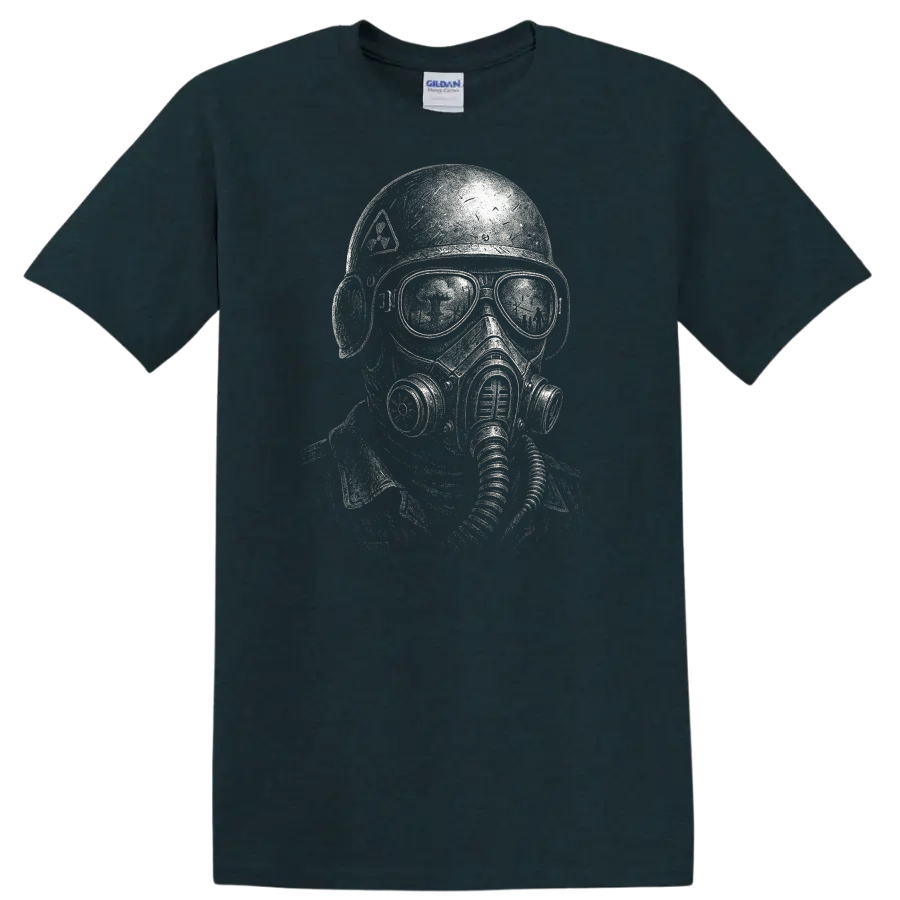 Retro Heavy Metal Gas Mask Skull T Shirt Vintage Rock Album Cover Style - Midnight (Green)