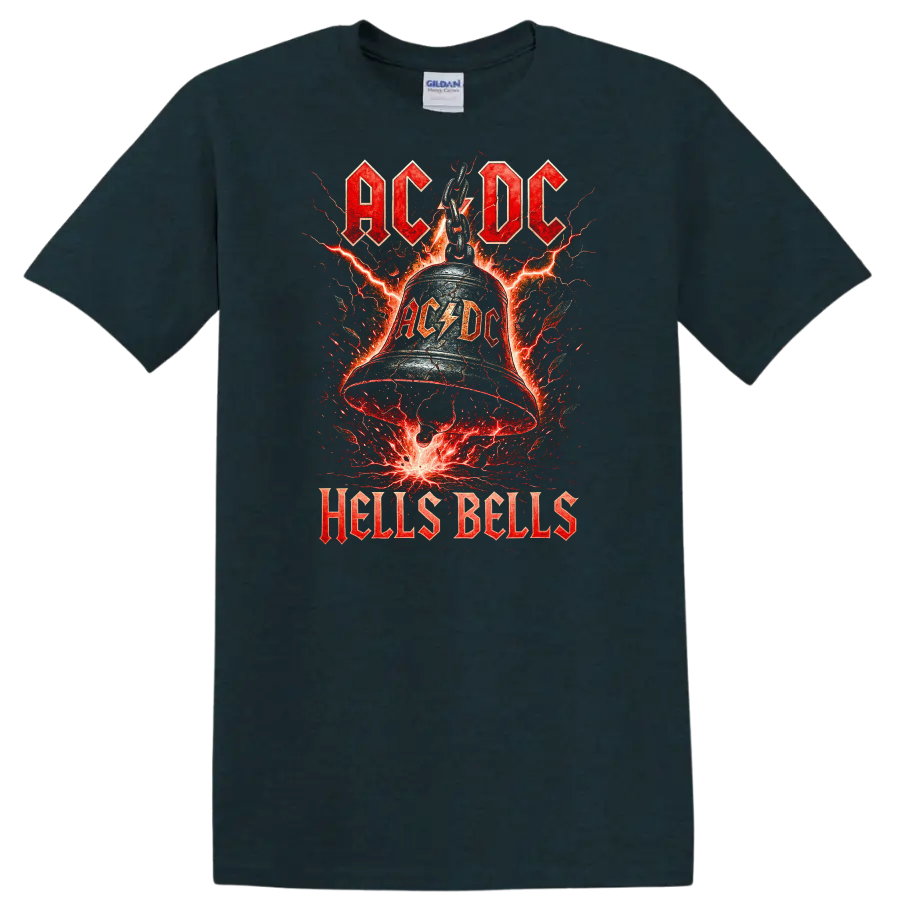 AC/DC Hells Bells Retro Heavy Metal Lightning T Shirt - Midnight (Green)