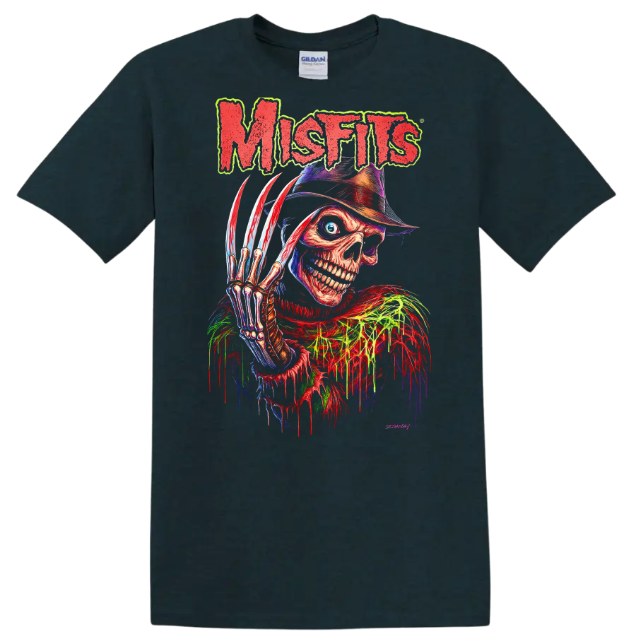 Mistfits Retro Horror Skull T Shirt Heavy Metal Album Cover Style - Midnight (Green)