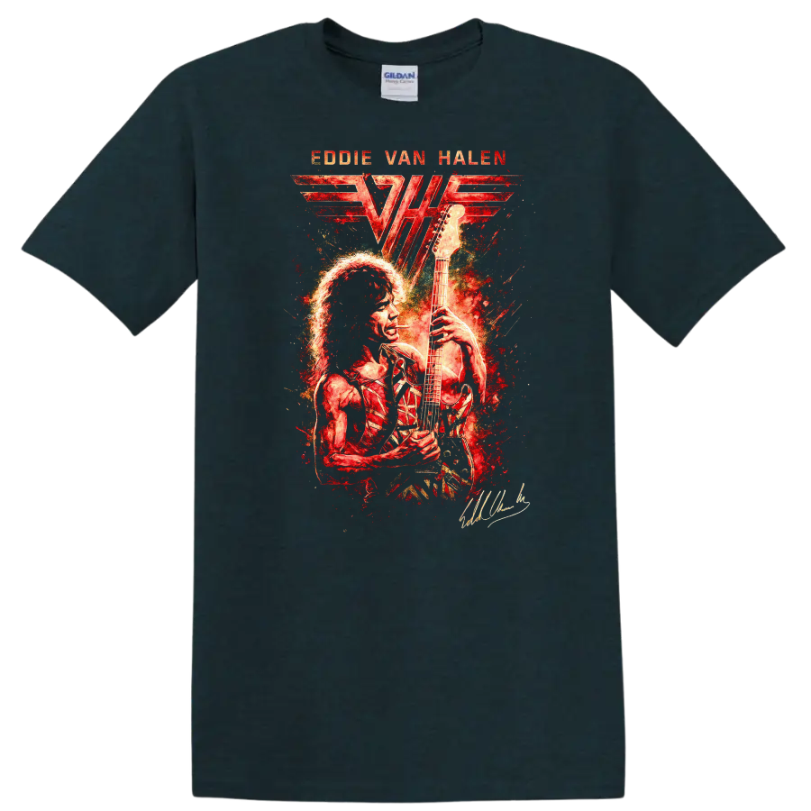 Eddie Van Halen Retro Rock Heavy Metal Album Art T Shirt - Midnight (Green)