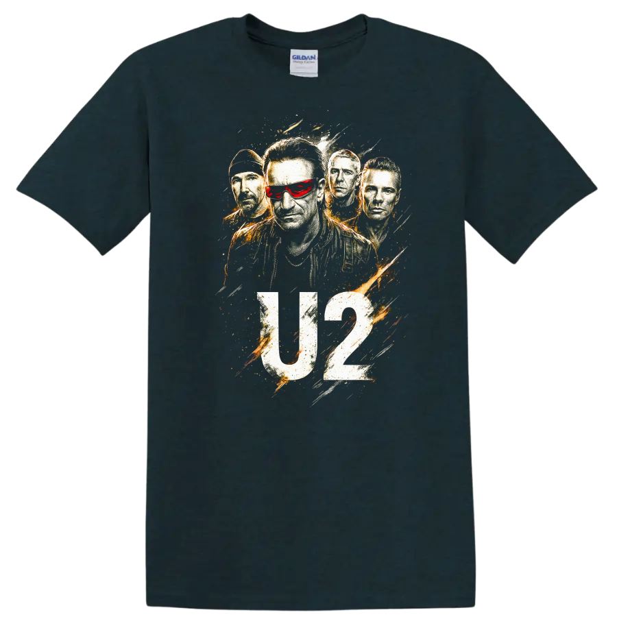 U2 Retro Rock Heavy Metal Album Cover Legend Style T Shirt on a Midnight (Green) T Shirt