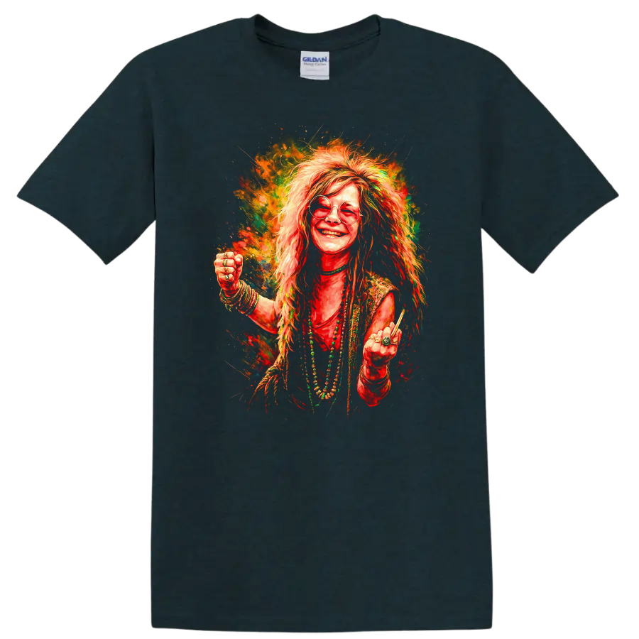 Retro Rock Legend Portrait T Shirt Heavy Metal Psychedelic Album Art - Midnight (Green)