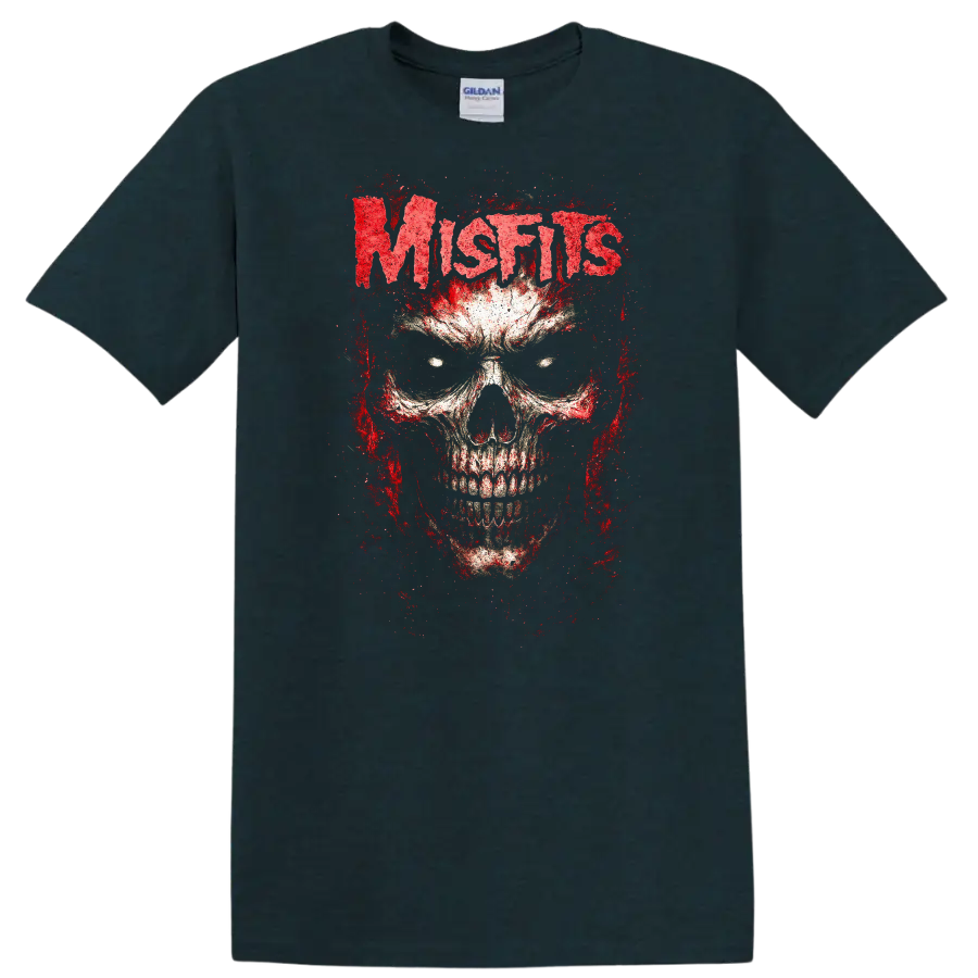Mistis Blood Skull Retro Heavy Metal Rock Band T Shirt - Midnight (Green)