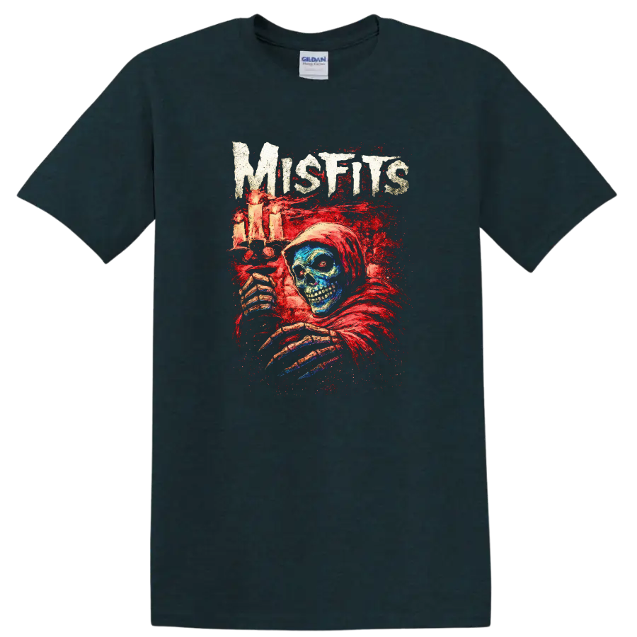 Misfits Horror Skull Heavy Metal Album Style T Shirt - Midnight (Green)
