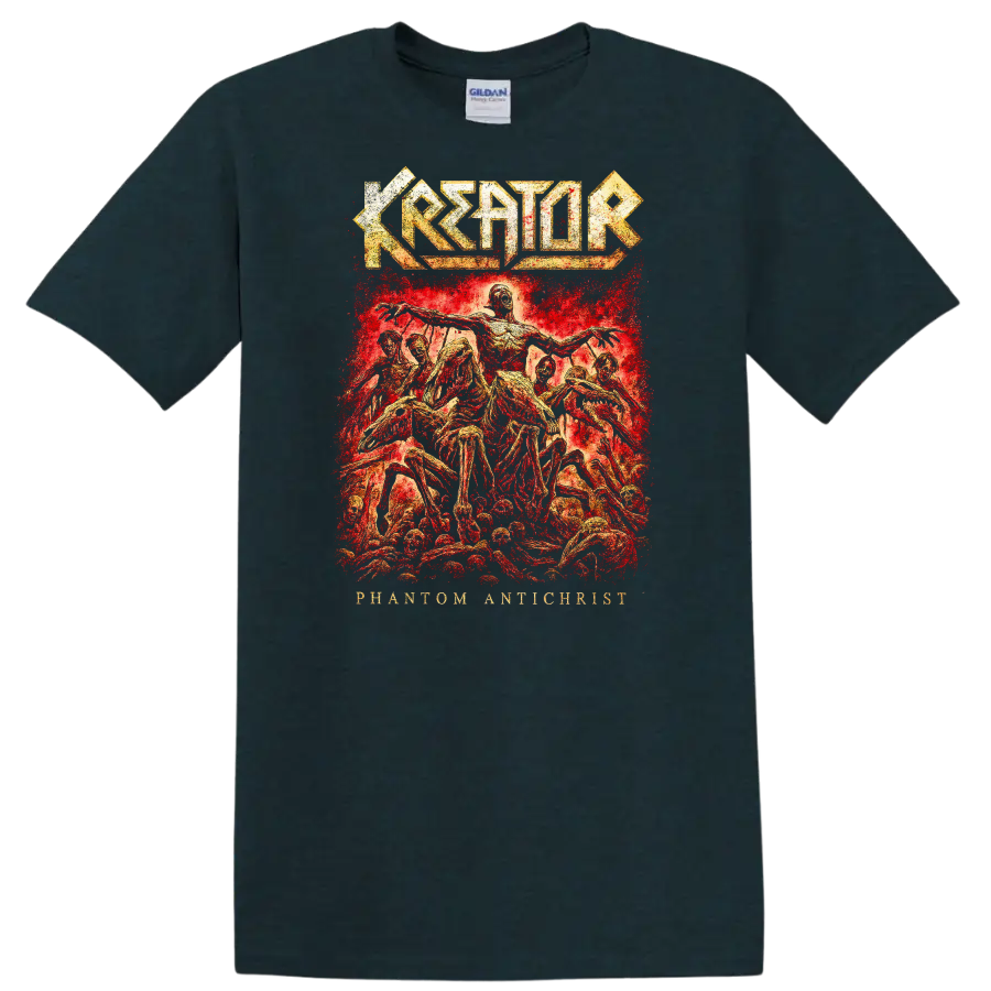 Kreator Phantom Antichrist Retro Heavy Metal Album Cover T Shirt - Midnight (Green)