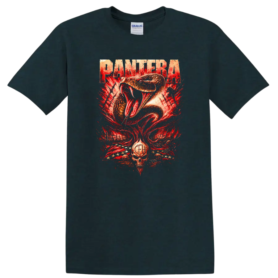 Pantera Retro Heavy Metal Snake Skull T Shirt Album Cover Style - Midnight (Green)