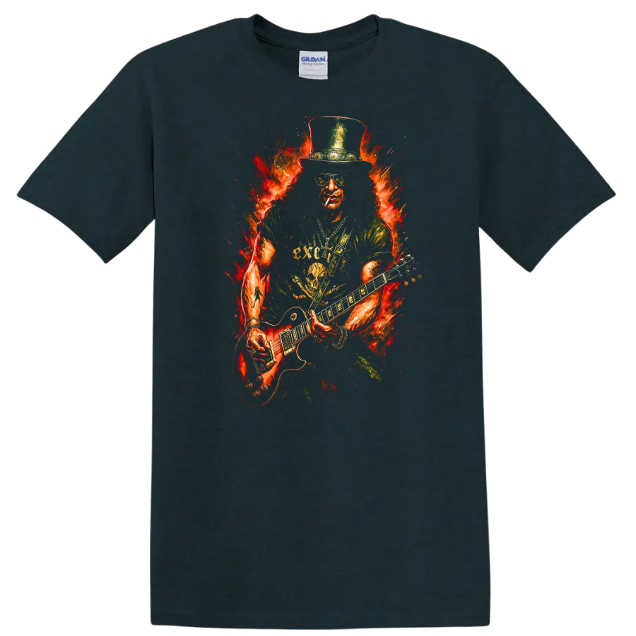 Retro Rock Heavy Metal Guitar Legend T Shirt for Music Fans - Midnight (Green)