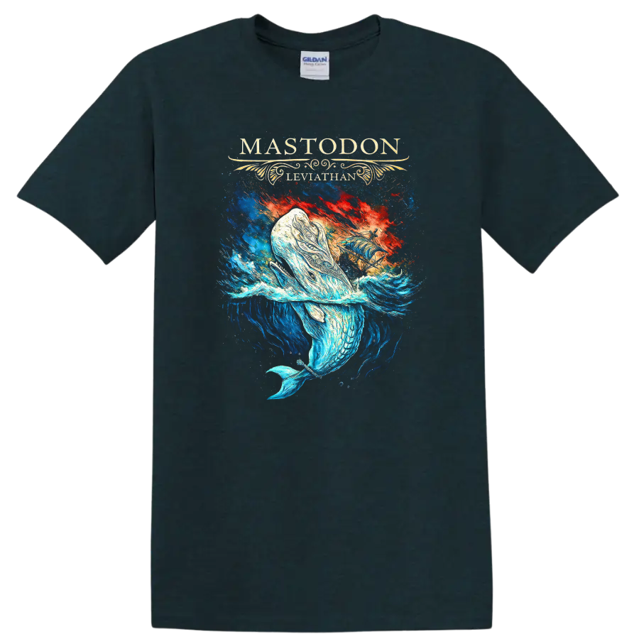 Mastodon Leviathan Retro Heavy Metal Album Art T Shirt - Midnight (Green)