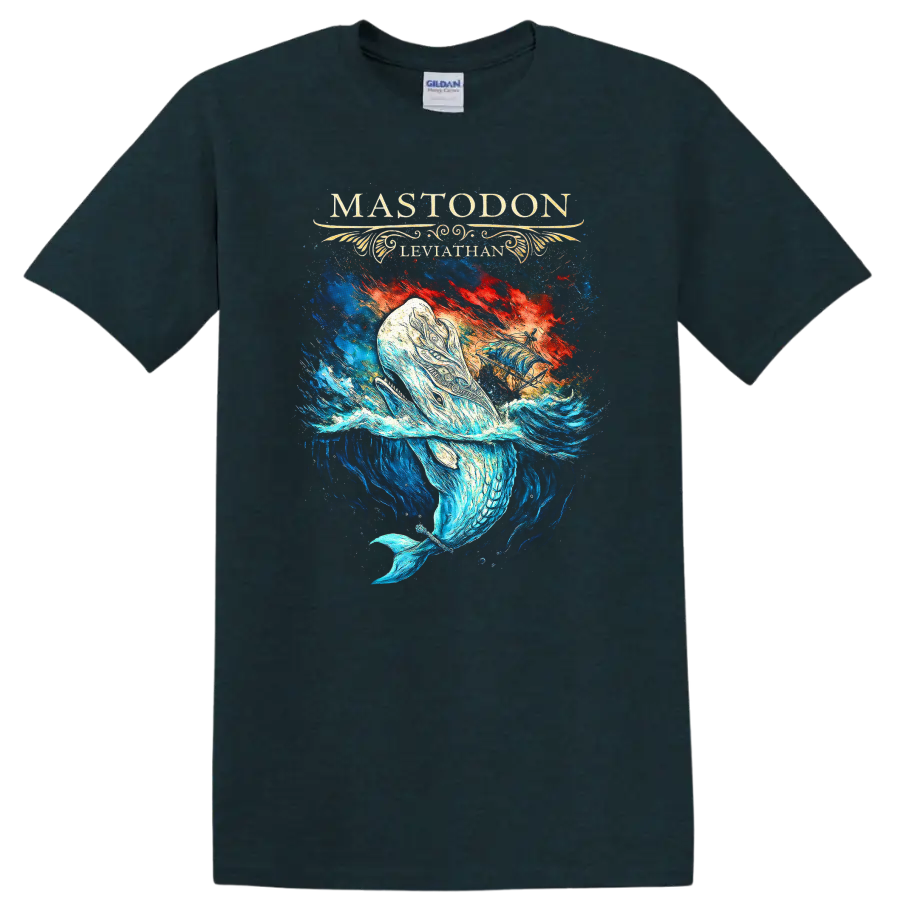 Mastodon Leviathan Retro Heavy Metal Album Art T Shirt on a Midnight (Green) T Shirt