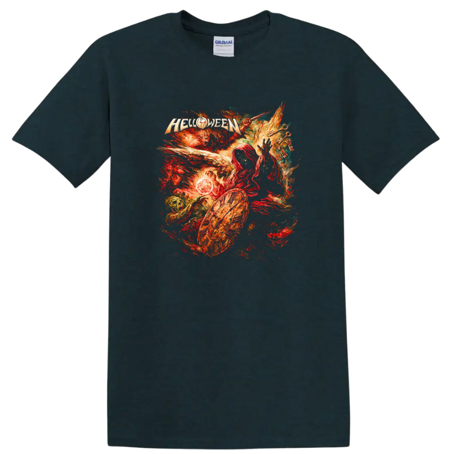Retro Heavy Metal Helloween Album Cover Legend T Shirt for Rock Fans - Midnight (Green)