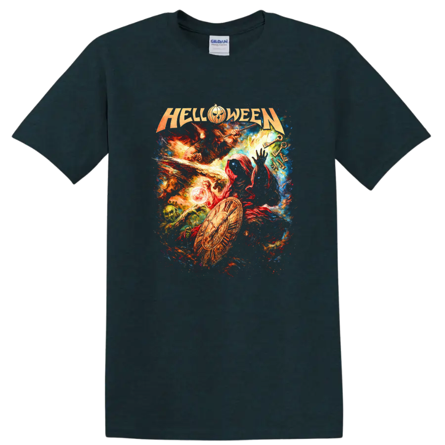 Halloween Heavy Metal Retro Rock Album Cover Style T Shirt - Midnight (Green)