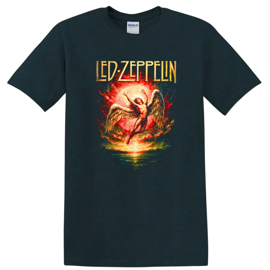 Led Zeppelin Retro Heavy Metal Album Cover Legend Style T Shirt - Midnight (Green)