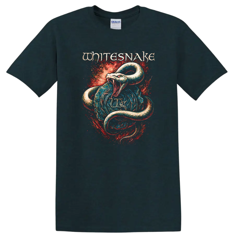 White Snake Retro Heavy Metal Album Cover Style T Shirt - Midnight (Green)