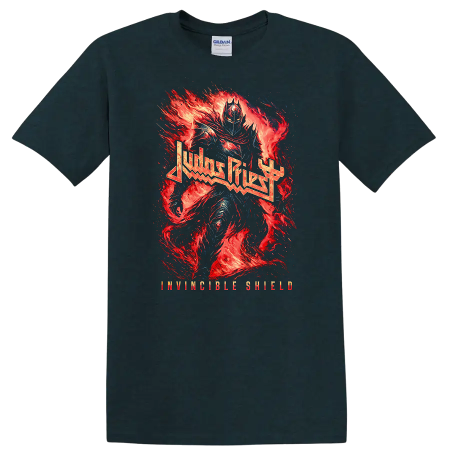 Judas Priest Heavy Metal Flame Art T Shirt Retro Rock Band Tribute - Midnight (Green)