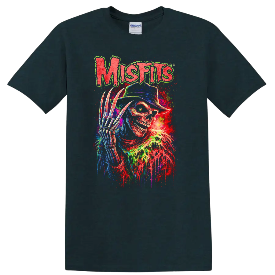 Misfits Neon Horror Skull Retro Rock Heavy Metal T Shirt - Midnight (Green)