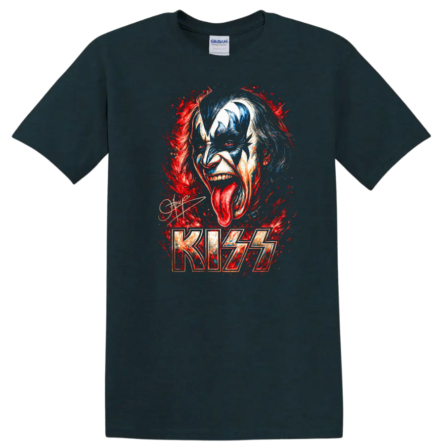 KISS Retro Rock Heavy Metal Face Paint Album Style T Shirt - Midnight (Green)