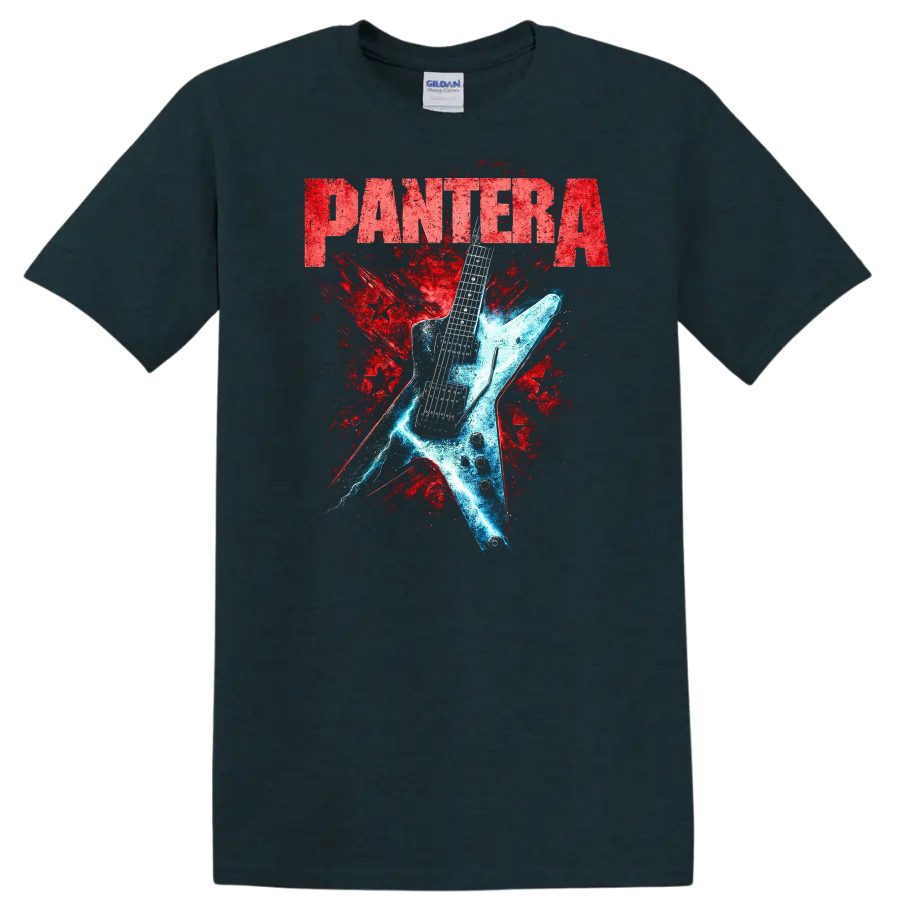 Pantera Retro Heavy Metal Guitar Splash T Shirt - Midnight (Green)