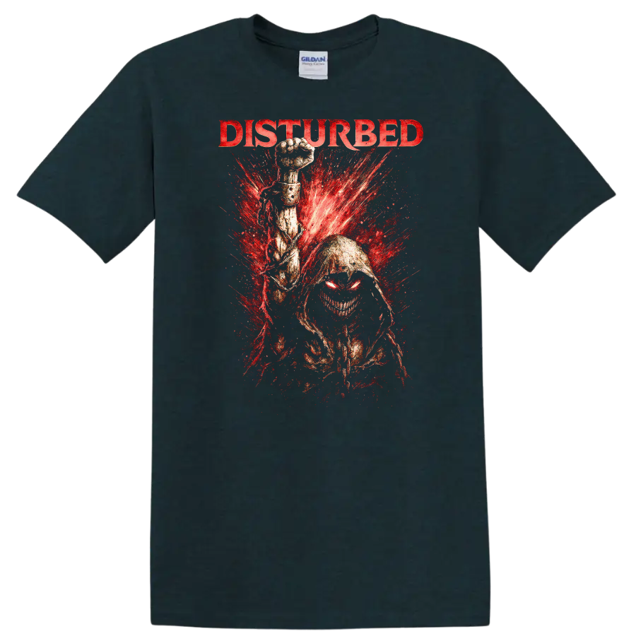 Disturbed Heavy Metal Band Style Graphic T Shirt Retro Rock Legend - Midnight (Green)